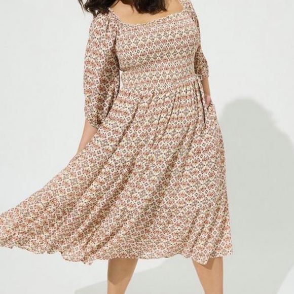 torrid Dresses Torrid Floral Midi Gauze Off The Shoulder Tiered